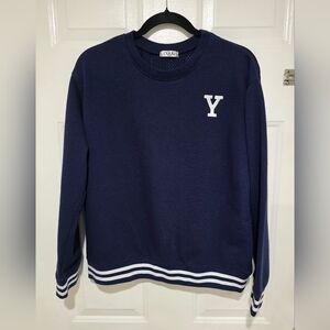 Navy Blue Sweater with White Lettering